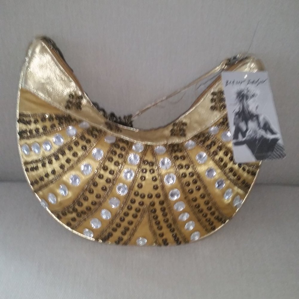 Rare vintage Betsey Johnson gold hobo sequined bag NWT